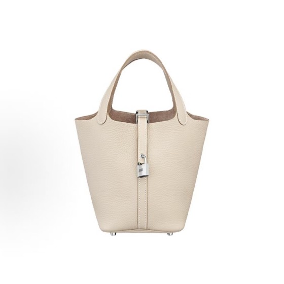 HERMES Picotin Lock 18 Silver buckle basket Bucket Bag Handbag 18 Women\'s Edition 10 Craie Milkshake White